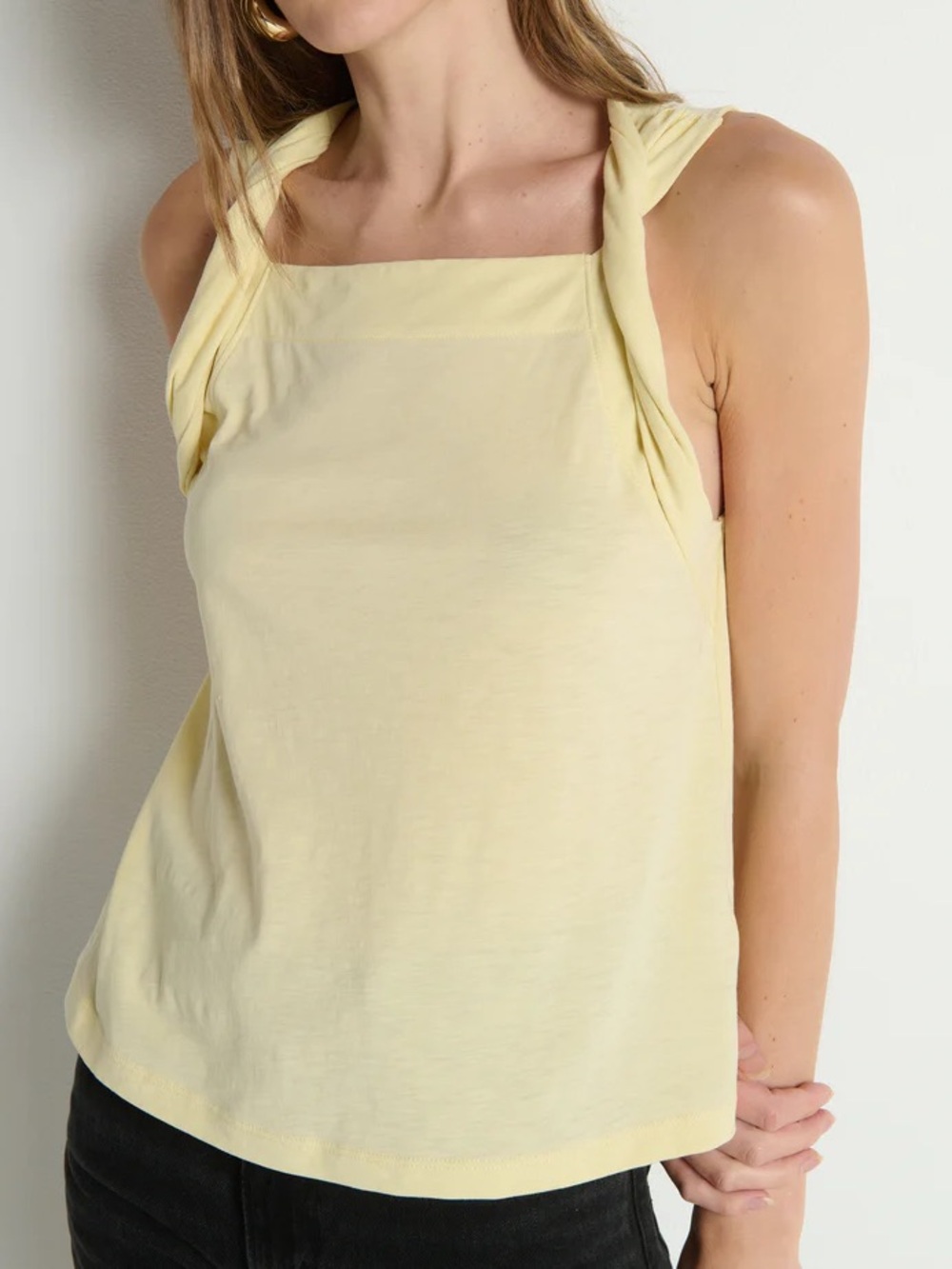Nation LA 100% Pima Cotton Sabrina Twist Tie Tank in Butter Yellow Size Small